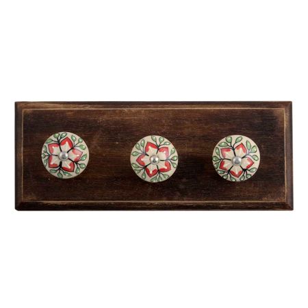 Red Poinsettia Flower Ceramic Wooden Hooks
